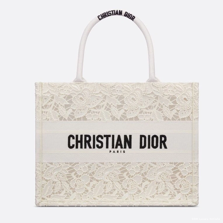 Cheap White Motif D-Lace Book Canvas Macrame Tote Dior 0814 Luxury